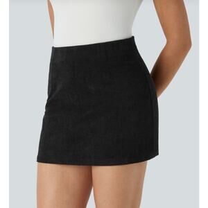 Halara High Waisted 2-in-1 Corduroy Skort Black Tennis Mini Skirt M